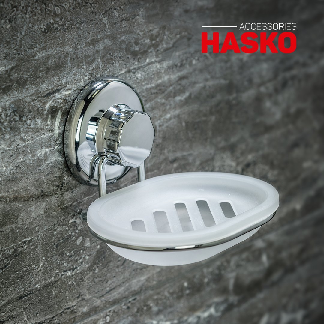 Hasko Stainless Steel Vacuum Suction Cup Soap Dish Holder - Strong Bathroom & Kitchen Sponge Caddy - Mounts on Any Smooth Surface (Chrome) - Perfect for Showers, Sinks, and Countertop Organization