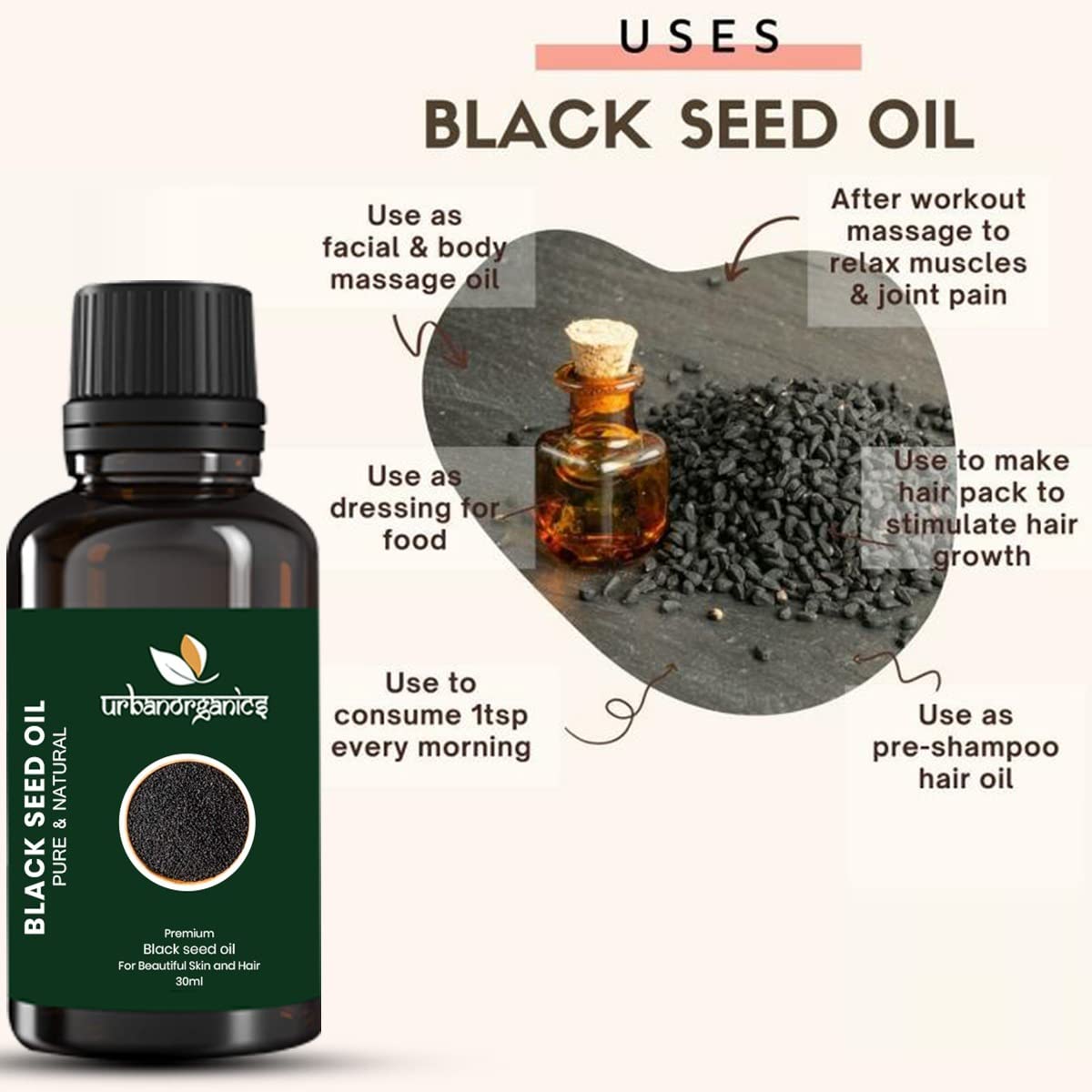 Organic Black Seed Oil for Hair Growth & Skin Care - Anti-Hairfall Treatment, Moisturizes Dry Skin, Adds Shine & Softness (30ml) | Perfect for Daily Hair & Skin Routine, Natural Beauty Regimen