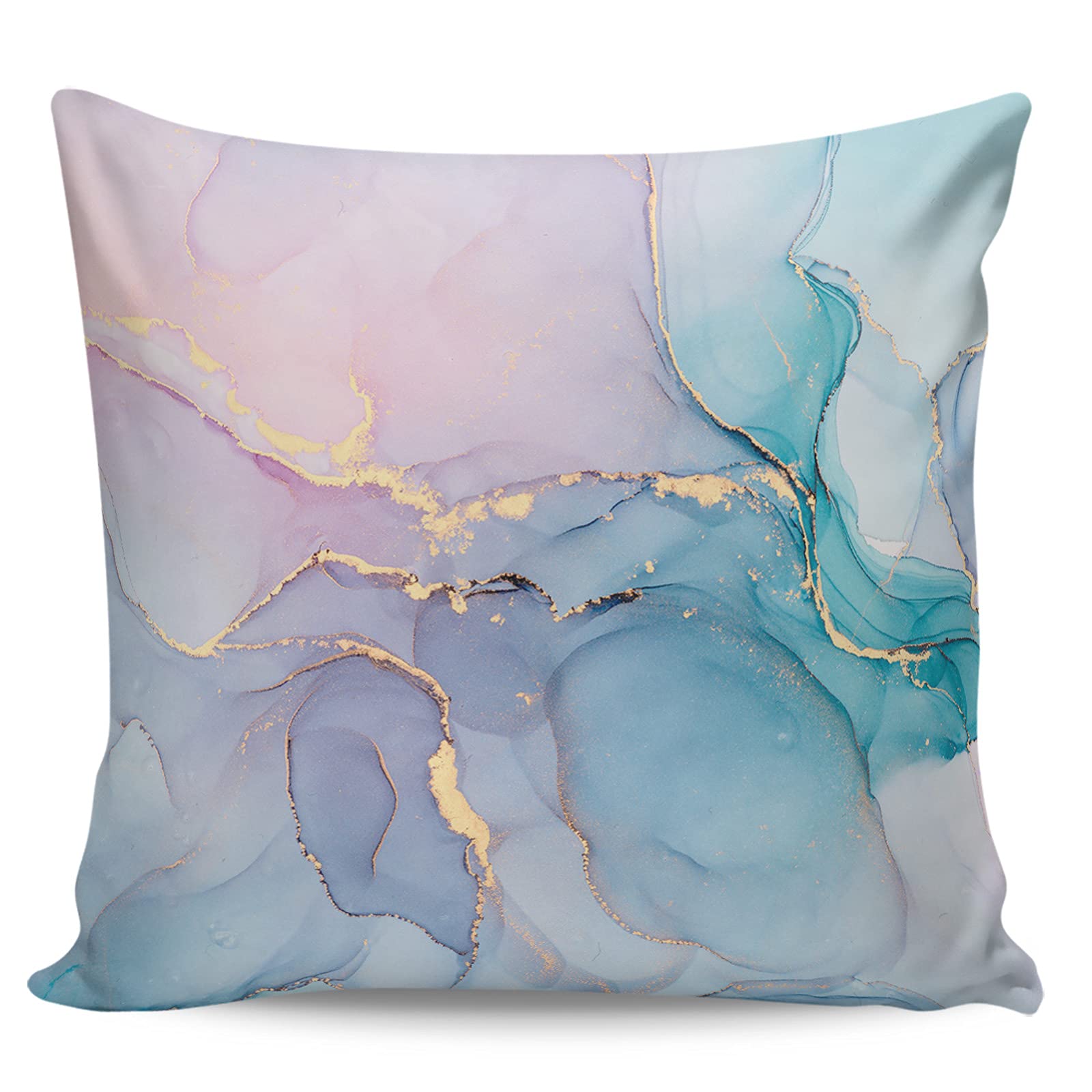 Aiesther 16x16 Inch Throw Pillow Covers - Marble Texture Turquoise & Pink Cushion Cases for Sofa, Couch, Bed - Ultra Soft Decorative Pillow Shams for Living Room, Bedroom Home Decor