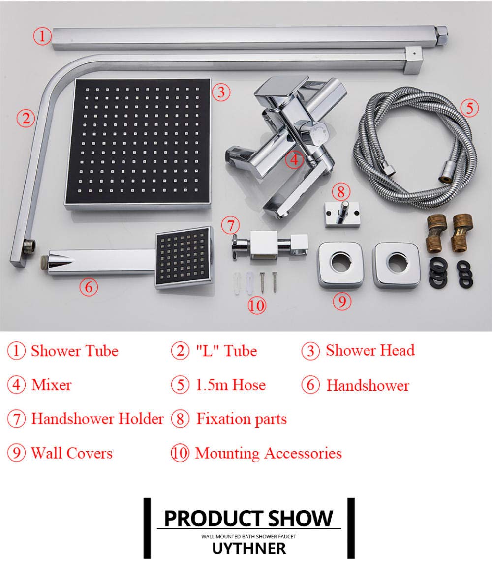 Chrome 8-inch Wall Mounted Bath Shower Mixer Faucet with Rotating Tub Spout, Rainfall Shower Head & Hand Shower - Perfect for Modern Bathroom Renovation and Spa-like Showering Experience