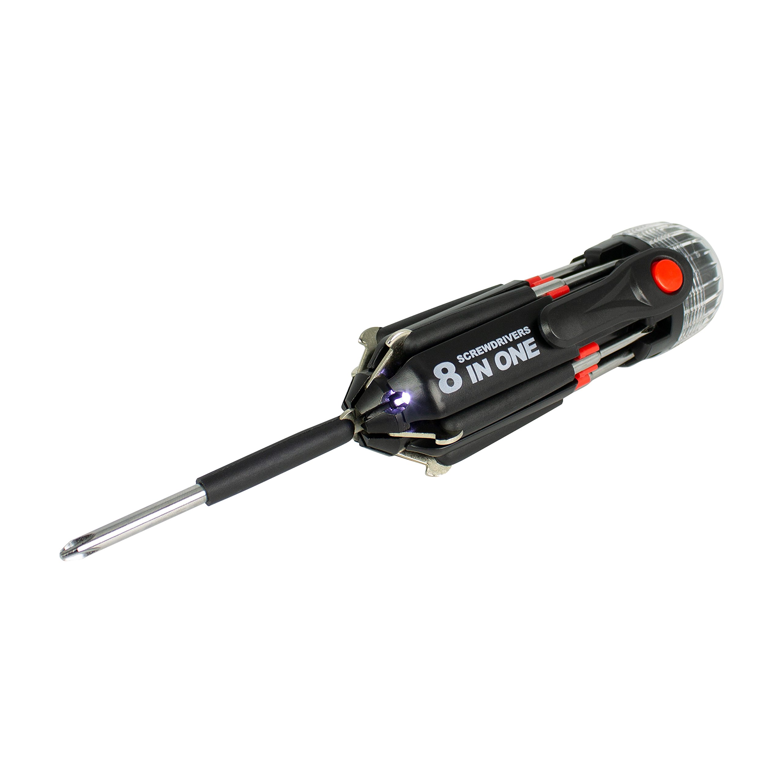 8-in-1 Multi-Function Screwdriver Set with LED Flashlight - Compact Torx & Phillips Bit Tool Kit for Home Repair, Electronics, and Emergency Use