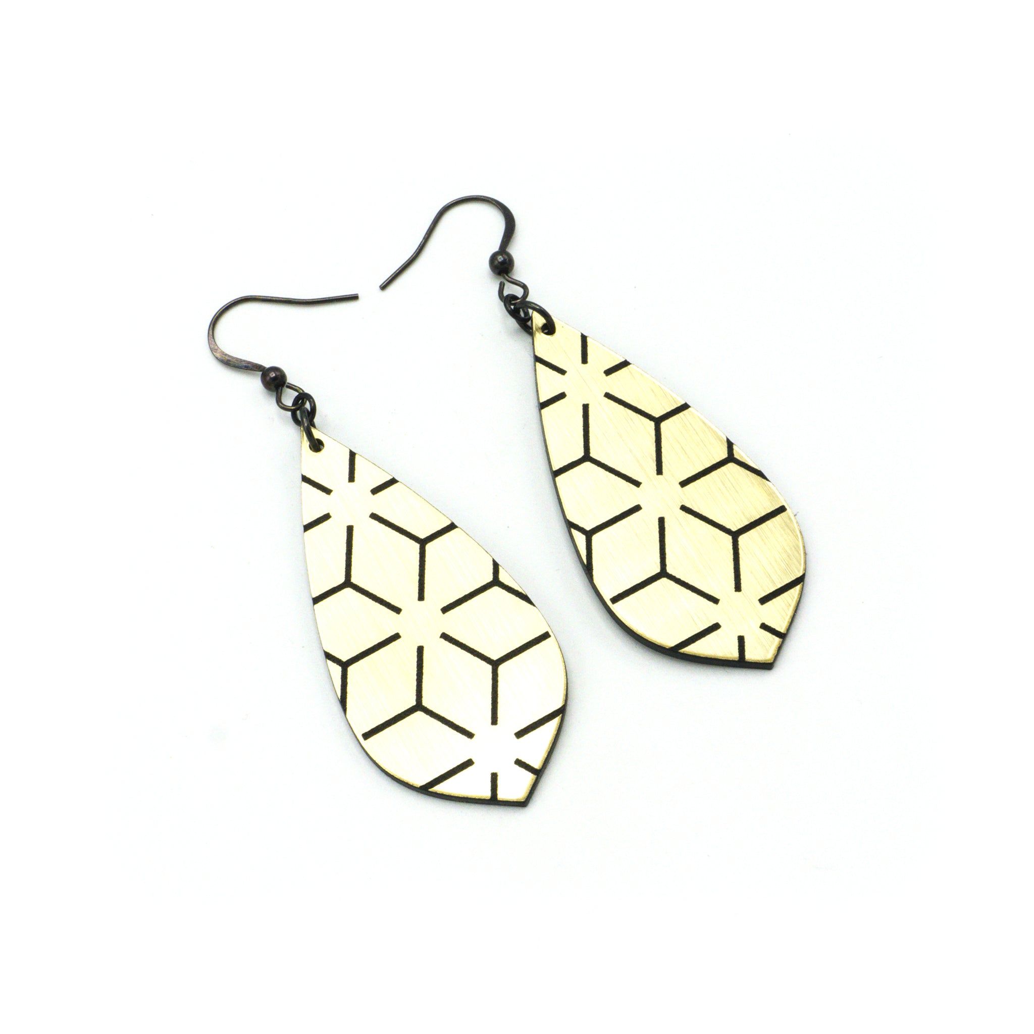 Gem Point [33] Acrylic Earrings - Brushed Gold & Black | Trendy Statement Jewelry for Women, Perfect for Parties & Everyday Wear