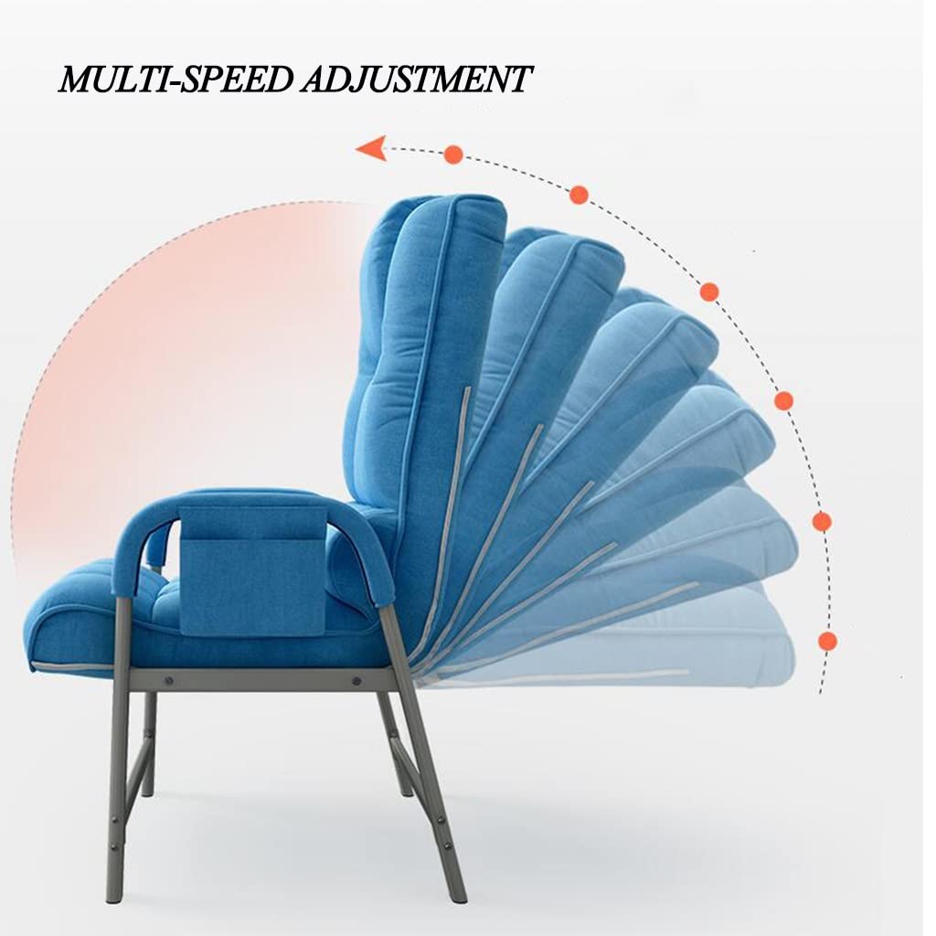 Ergonomic Office Chair with Adjustable Height - Lazy Lounge Chair with Steel Frame & Storage Pockets - Upholstered Comfort Sofa for Living Room, Bedroom, Home Office - Perfect for Work, Relaxation & Small Space Living (Blue)