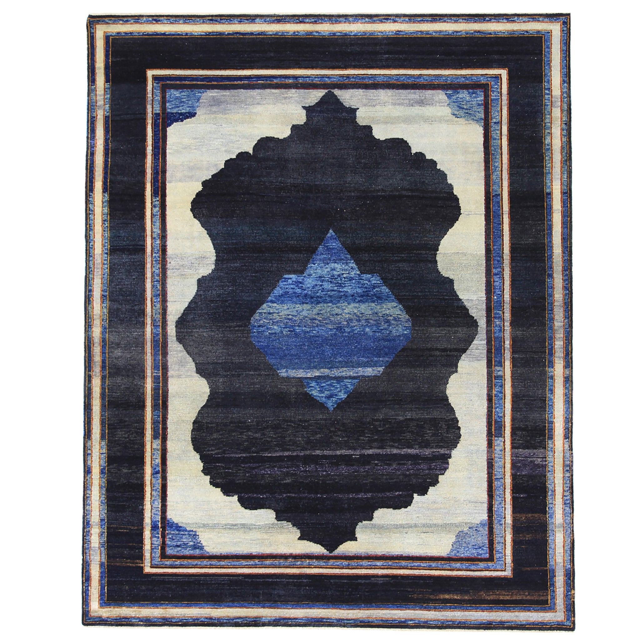 Blue Traditional Wool Rug 8'9 x 11'6 - Handmade Vintage Area Rug for Living Room, Bedroom & Dining Room Decor