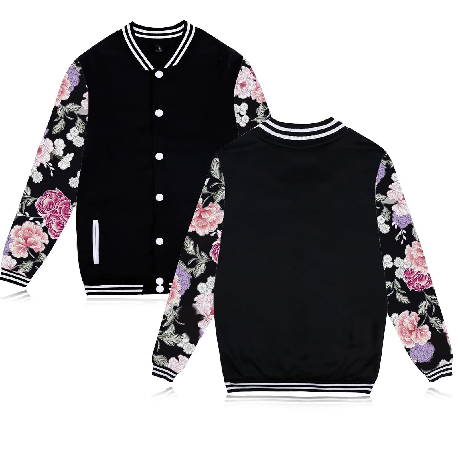 BabyHealthy Women's Floral Print Varsity Jacket - Stylish Baseball Bomber & Casual Letterman Jacket for Spring Fashion | Perfect for College, Streetwear & Outdoor Activities