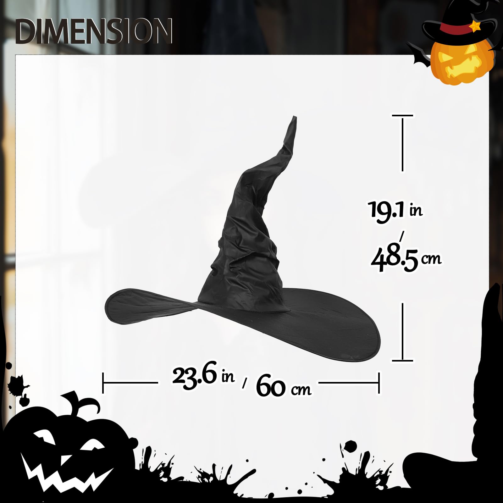 Black Masquerade Witch Hat for Women - Oversized Wide Brim Gothic Halloween Party Hat | Perfect for Costume Parties, Cosplay & Spooky Events