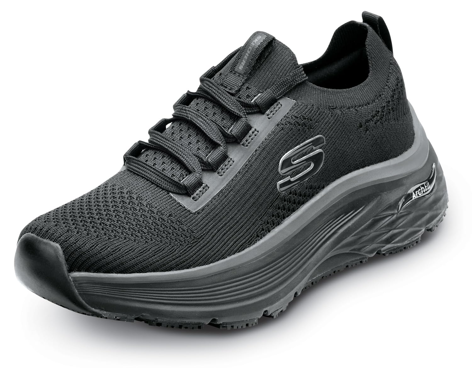 Skechers Work Addison Women's Arch Fit Black Soft Toe Slip Resistant Work Shoes - EH Rated Low Athletic Shoes for Nurses, Waitresses & Healthcare Professionals
