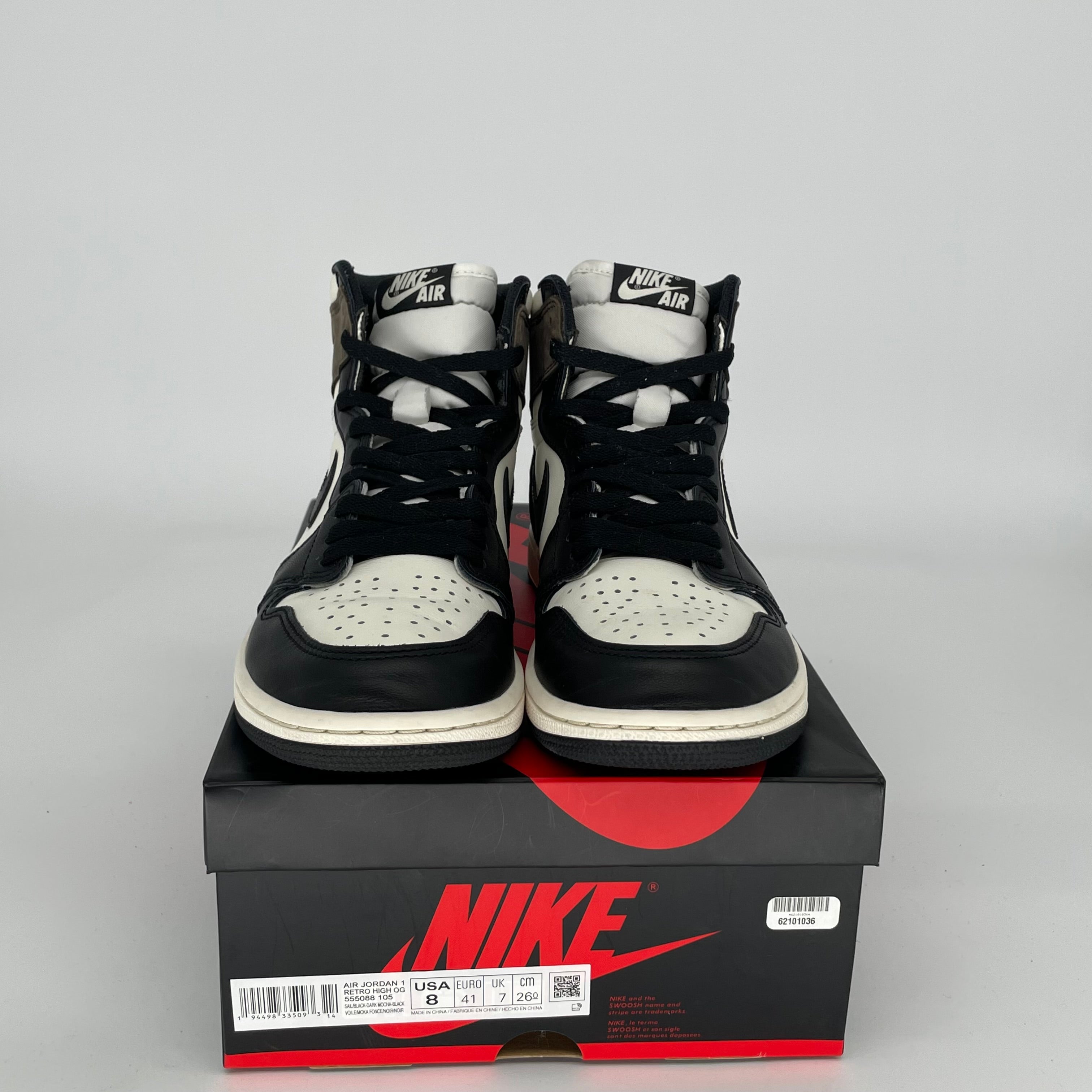 AIR JORDAN 1 DARK MOCHA Sneakers - Men's Size 8 (555088-105) - Retro High Top Basketball Shoes for Casual Wear & Street Style