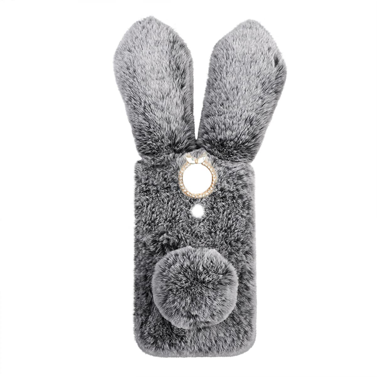 Mikikit 360 Degree Rotating Phone Holder - Fluffy Bunny Plush Phone Case with Magnetic Cover, Soft TPU & Faux Fur, Compatible with E5 | Cute Fashion Accessory for Selfies, Home Decor, Gift Giving