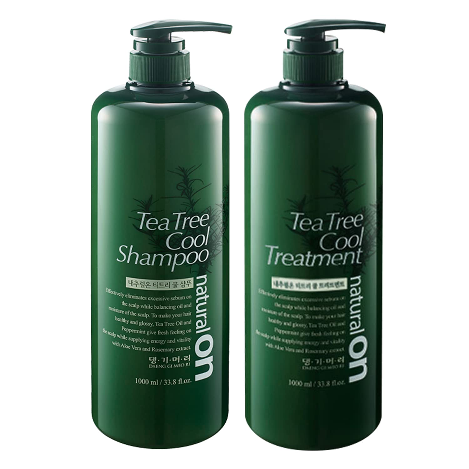 **Daeng Gi Meo Ri Tea Tree & Aloe Vera Shampoo and Conditioner Set (1000ml) – Refreshing for Oily Hair, Moisturizing for Dry Scalp – Gentle Cleansing for Daily Use at Home or Salon**