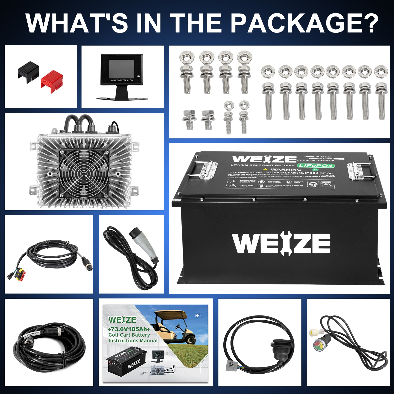 WEIZE Premium 72V 105AH Bluetooth Lithium LiFePO4 Battery for Club Car Golf Carts - Long-Lasting Power for Golf Courses, Camping & Outdoor Adventures