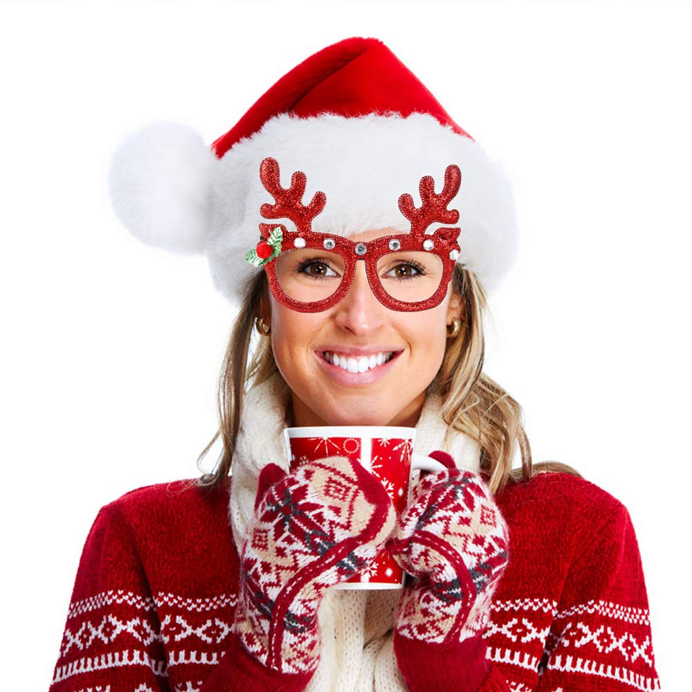 Festive Christmas Party Glasses - Merry Xmas Reindeer & Santa Hat Eyewear for Holiday Celebrations - Perfect for Christmas Parties, Office Events & Family Gatherings