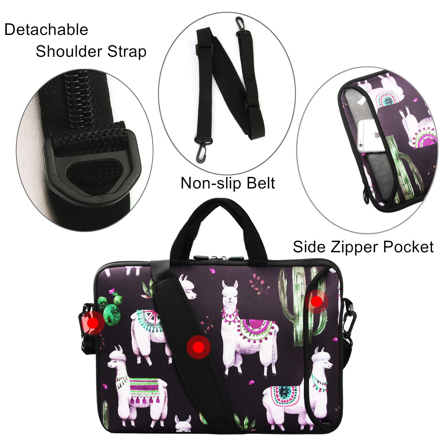 Violet Mist 14-15.6 Inch Waterproof Neoprene Laptop Shoulder Bag - Protective Messenger Case with Handle & Adjustable Strap for MacBook, Tablet & Notebook - Perfect for Work, Travel & School (Llama Cactus Design)