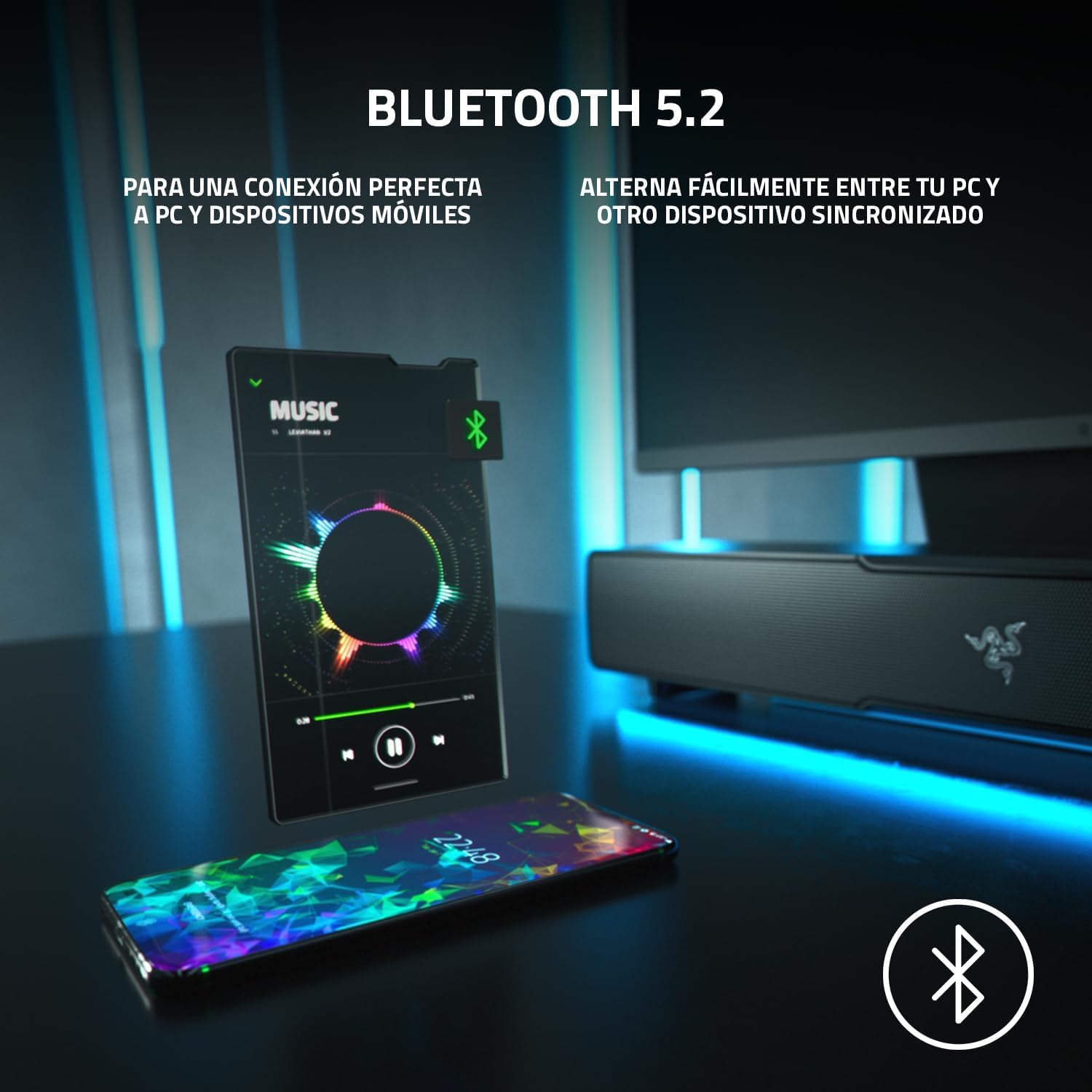 Razer Leviathan V2 Multi-Driver Gaming Soundbar with Subwoofer | THX Spatial Audio | Compact RGB Design | Bluetooth 5.2 | for PC, Laptop, Smartphone & Nintendo Switch | Perfect for Gaming, Movies & Music (Renewed, Black)