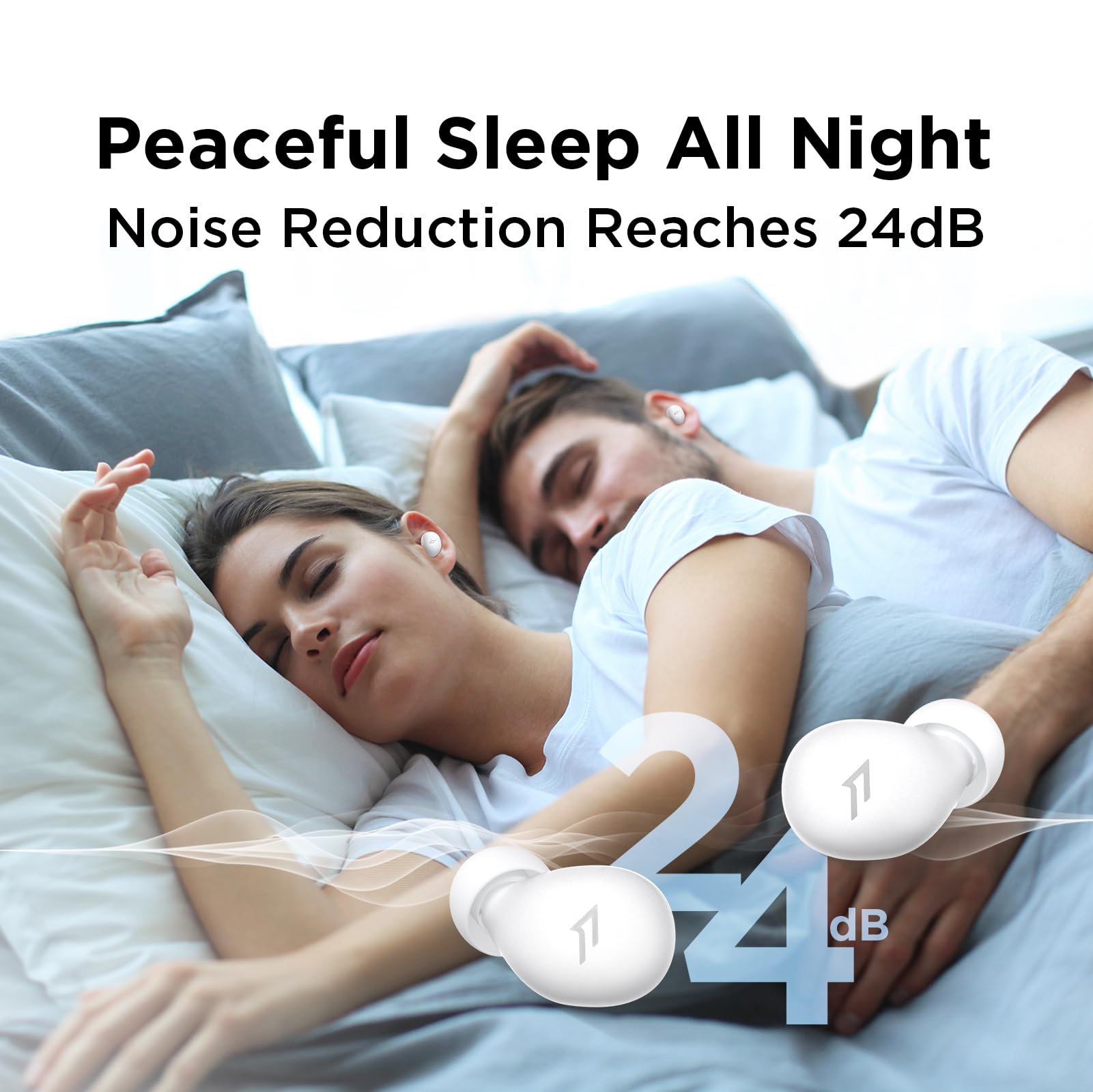 1MORE Mini Sleep Earbuds for Side Sleepers - Bluetooth 5.3 Wireless Headphones with Noise Blocking & White Noise Feature | Ultra Lightweight Comfortable Invisible Sleeping Earbuds | Perfect for Nighttime Relaxation, Travel & Office Naps