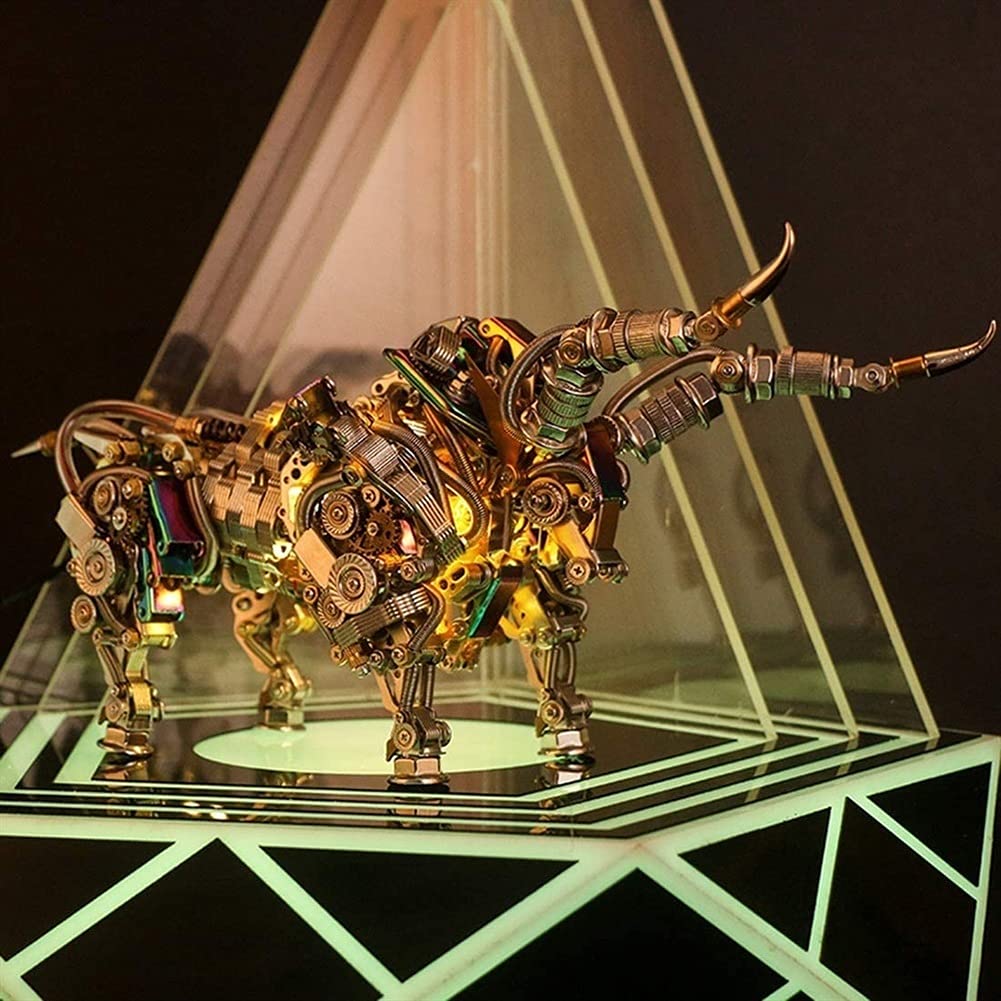 3D Metal Puzzle Model - 1087Pcs Mechanical Bull DIY Assembly Kit, Stainless Steel Construction Toy for Adults & Kids | Desk Decor, STEM Educational Gift, Stress Relief Activity