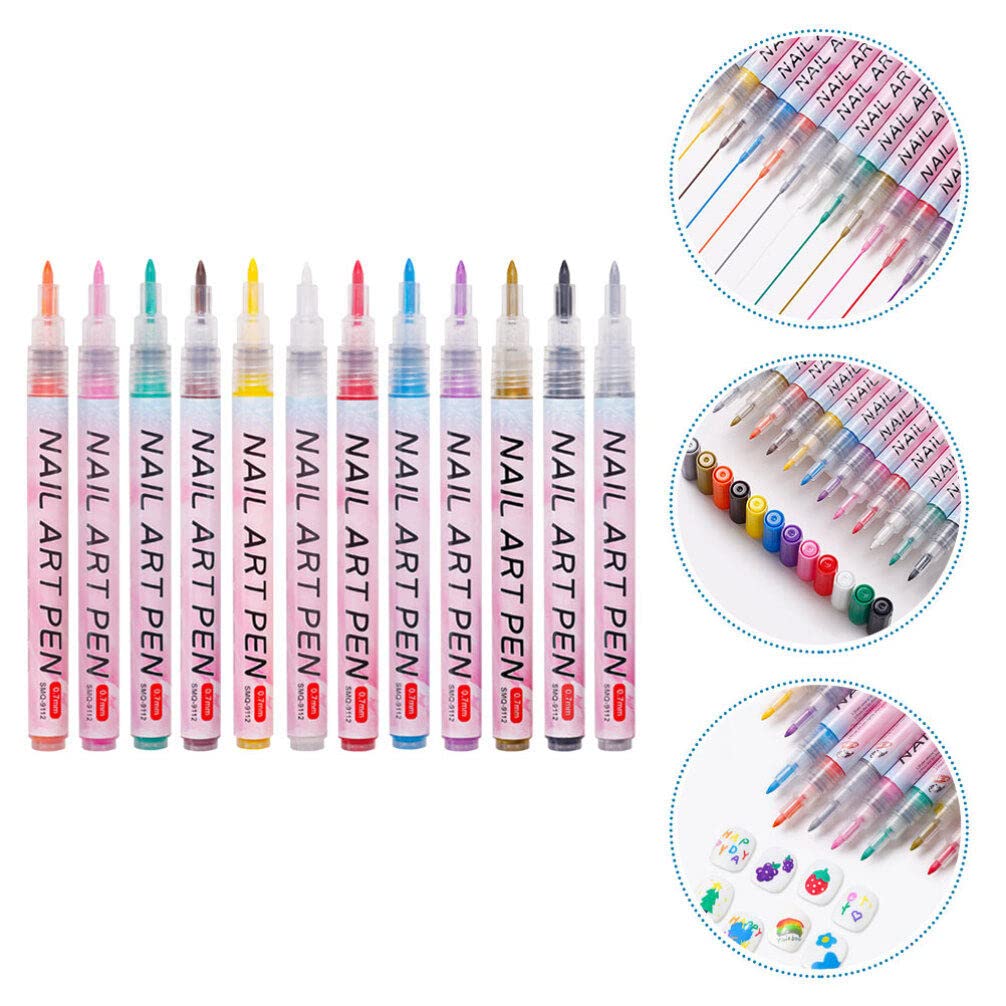 FOMIYES 12pcs Nail Art Pen Set - Quick Dry Nail Polish Drops, Acrylic Paint Brush for Nail Art Designs - Perfect for DIY Manicures, Salon Professionals & Nail Art Enthusiasts