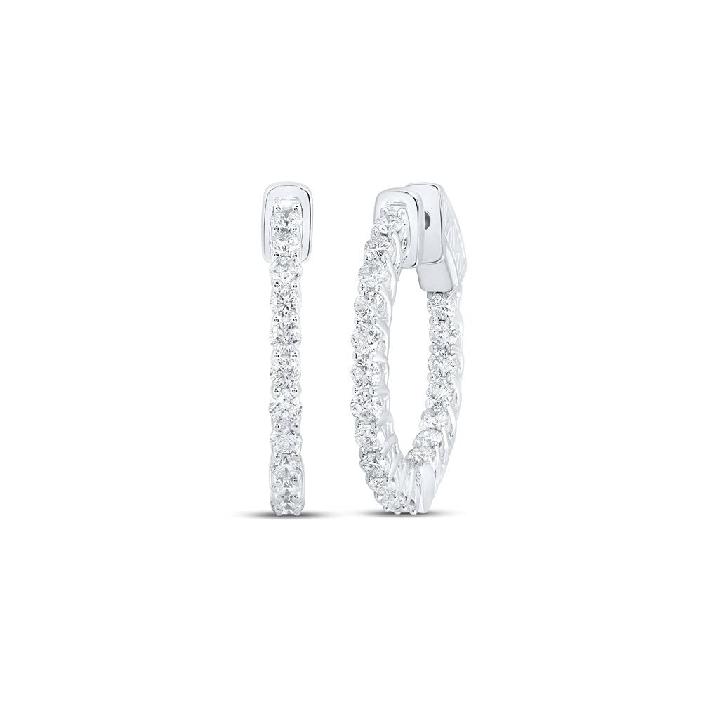 14K White Gold Round White Diamond Hoop Earrings for Women - 2 Cttw Dazzlingrock Collection | Elegant Everyday Wear & Special Occasion Jewelry Gift