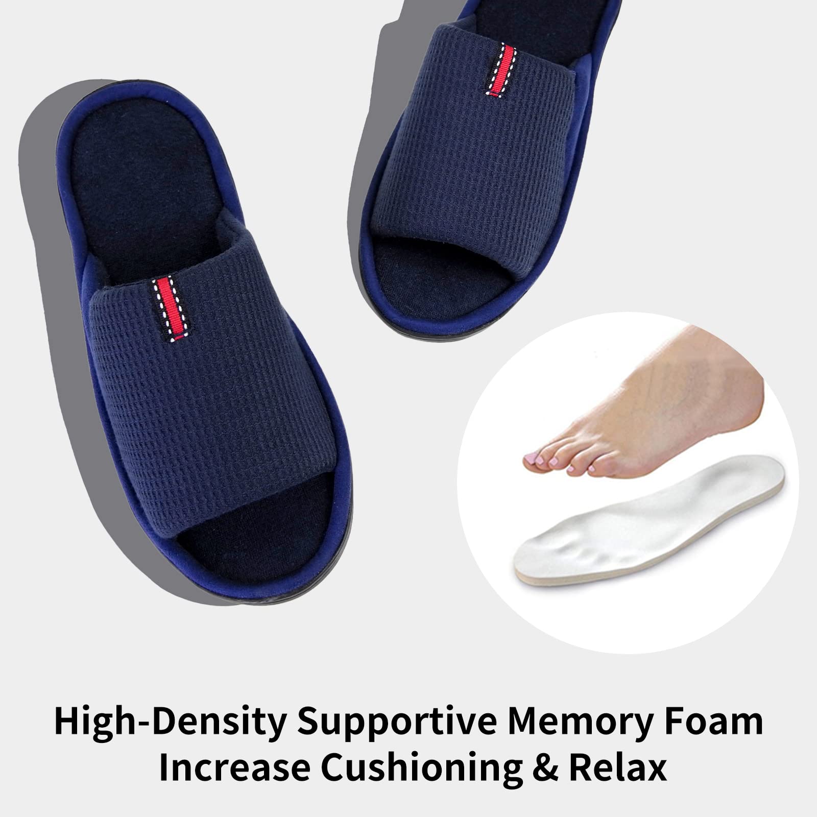 WALKFUN Men's Lightweight Open-Toe Memory Foam House Slippers - Soft Indoor Slides & Sandals for Bedroom, Patio - All-Season Comfort for Relaxation at Home