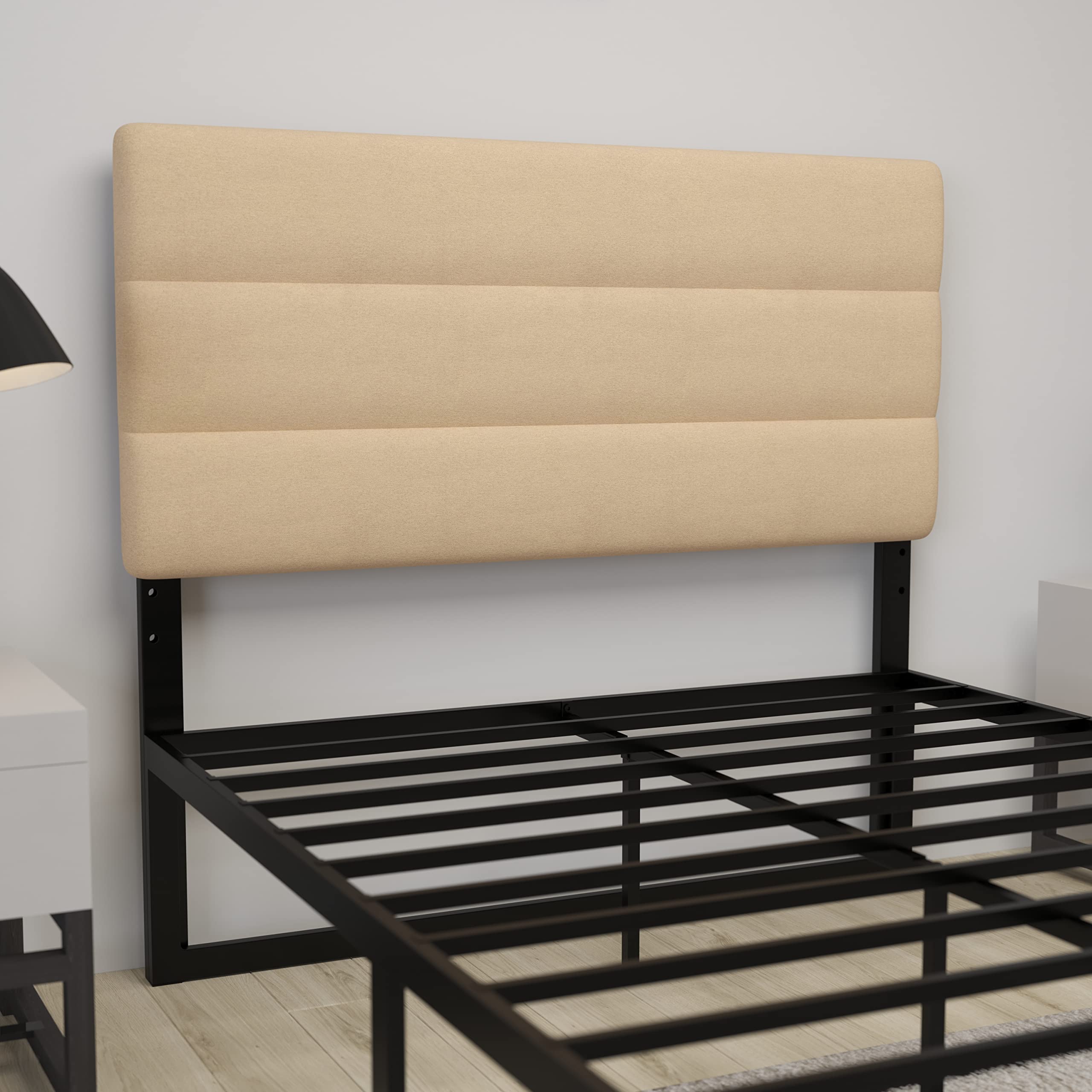 Merrick Lane Coppola Full Size Upholstered Headboard - Button Tufted Cream Fabric with Metal Legs & Adjustable Slots - Fits Most Standard Bed Frames - Perfect for Master Bedroom, Guest Room & Home Decor