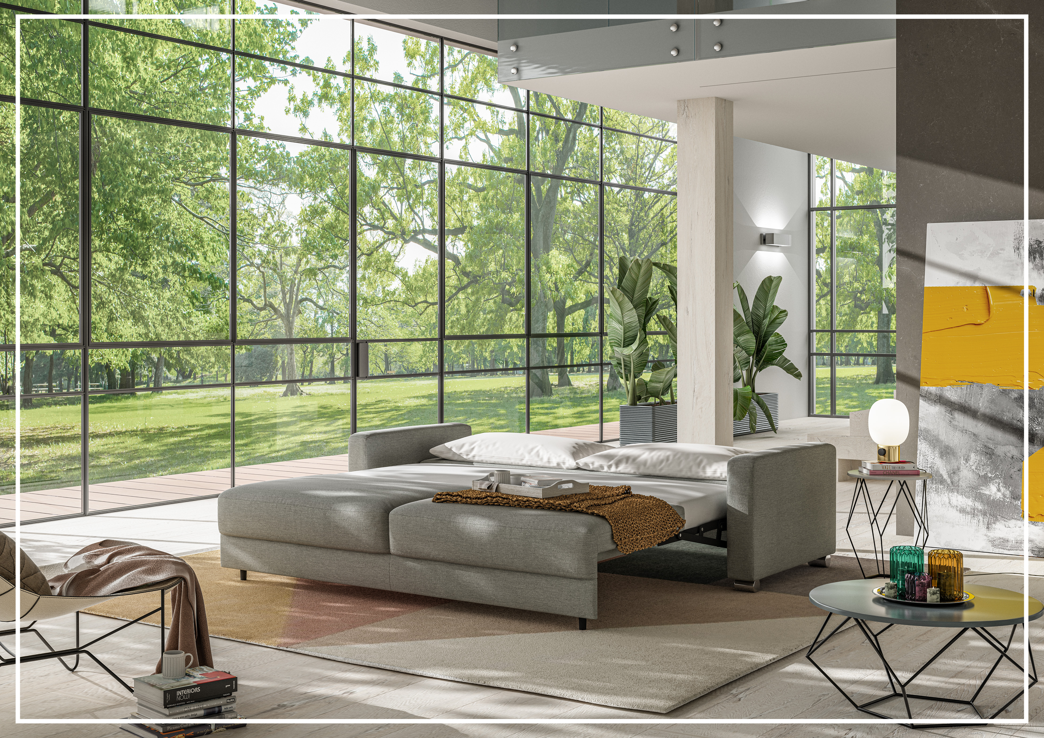 Luonto Hampton Sleeper Sofa Bed - King & Queen Size with Walnut/Chrome Legs - Perfect for Guest Rooms, Small Apartments & Home Offices