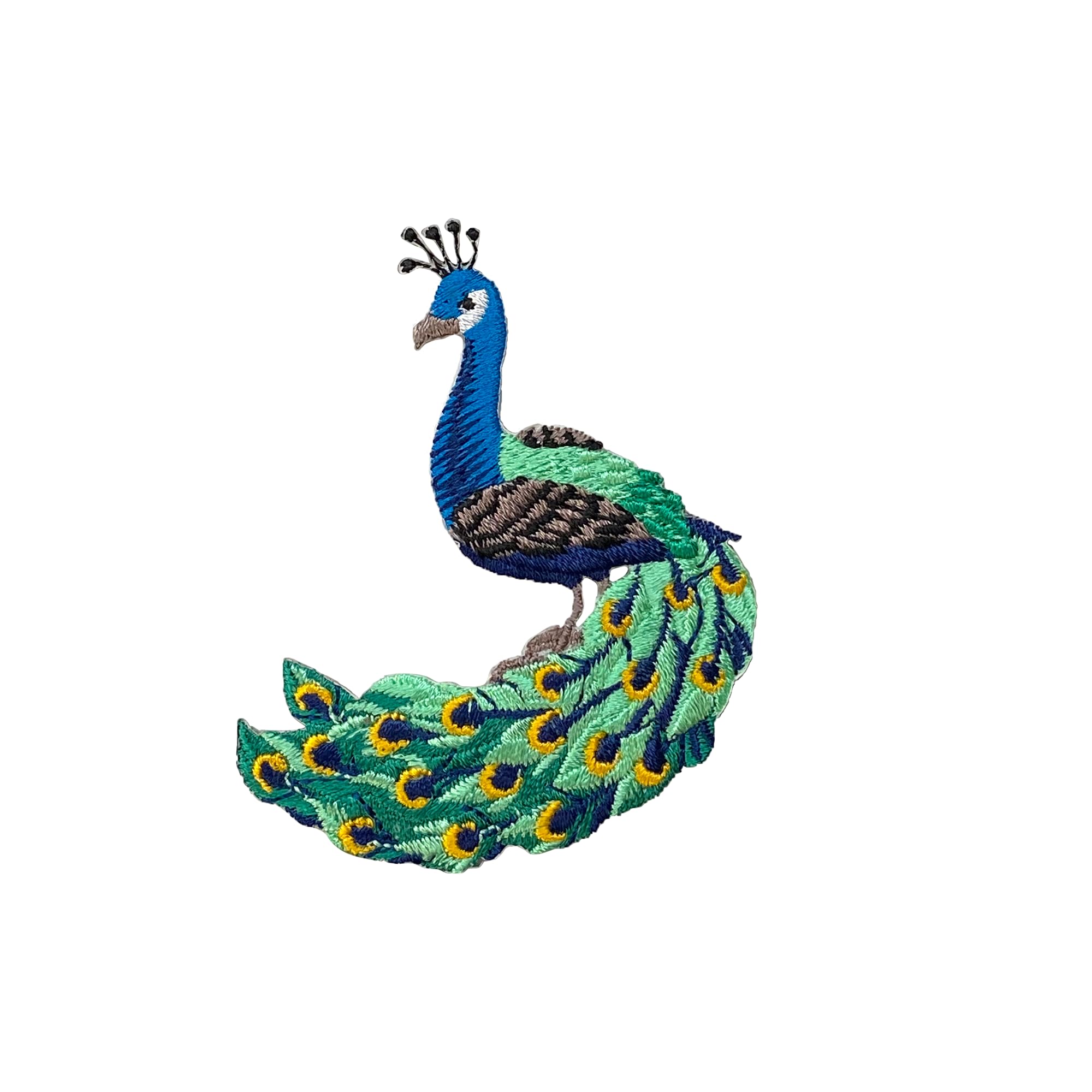 Peacock Embroidered Iron-On Patch - Left Facing Peafowl Bird Design for DIY Crafts, Jackets, Bags & Costume Accessories