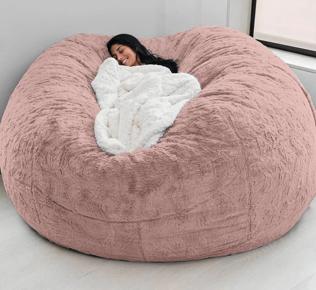 5 6 7 FT Velvet Bean Bag Chair Cover - Soft Fluffy Round Cushion Replacement for Sofa Bed - Living Room Furniture Accessory for Relaxing, Lounging & Movie Nights (Cover Only, Not Full Bean Bag)