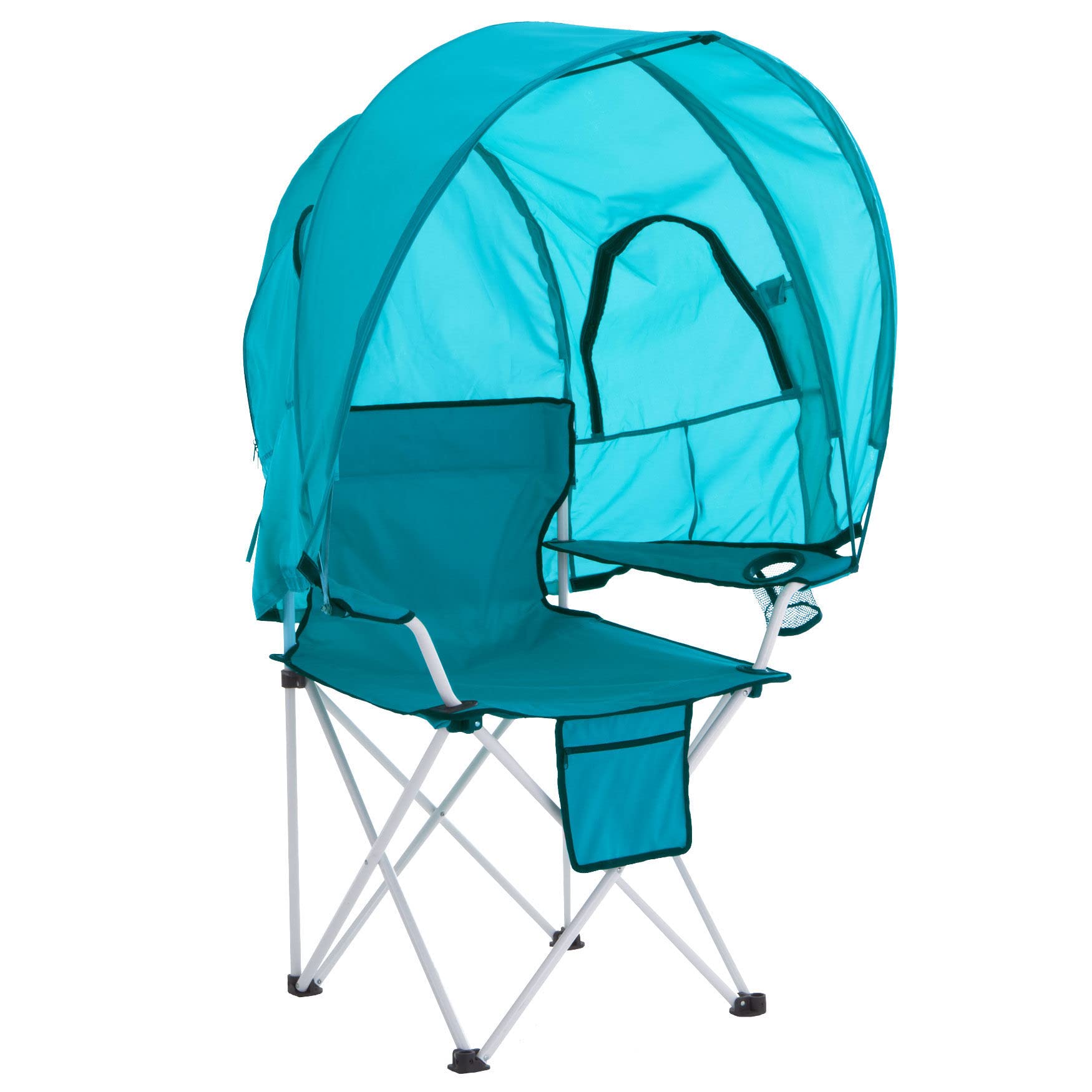 BrylaneHome Oversized Camping Chair with Sun Shade - Portable Folding Chair with 2 Cup Holders, Breeze Blue - Perfect for Beach, Backyard, and Outdoor Adventures