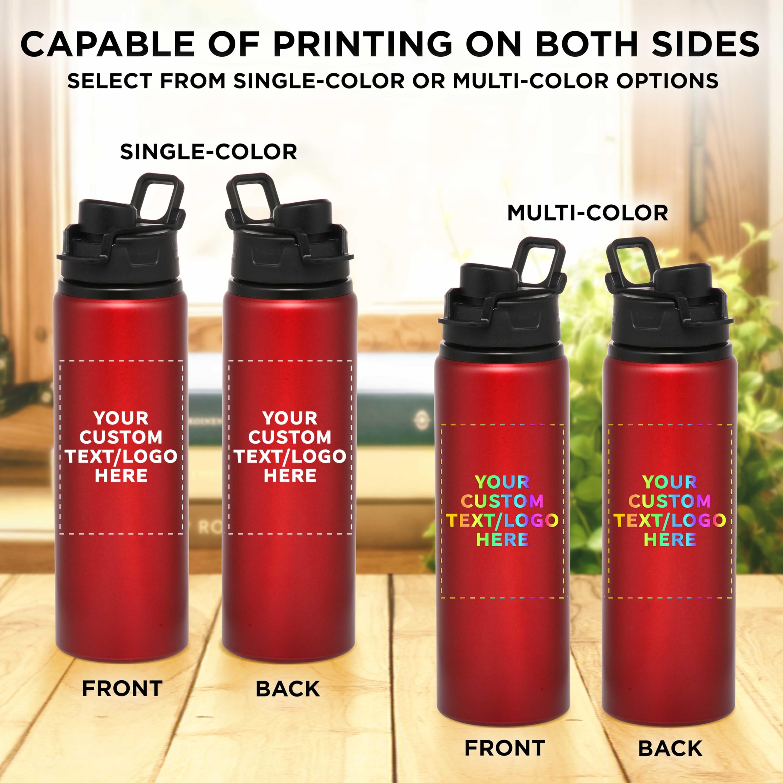 Custom 25oz Aluminum Water Bottles with Snap Lids - Bulk Pack of 50 Personalized Reusable Drinkware for Gym, Hiking, Cycling & School - Eco-Friendly Sports & Outdoor Hydration Bottle - Red