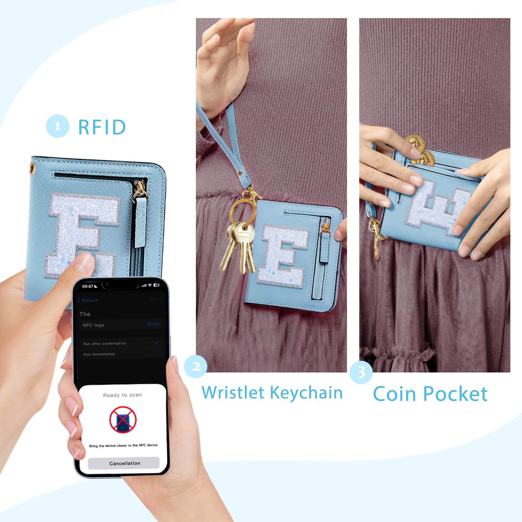 COSHAYSOO RFID Blocking Wallet for Women - Slim Bifold Zipper Wallet with ID Window & Cash Slot - Small Travel Purse for Girls - Trendy Birthday & Easter Gift (Blue) - Perfect for Daily Use, Shopping & Travel