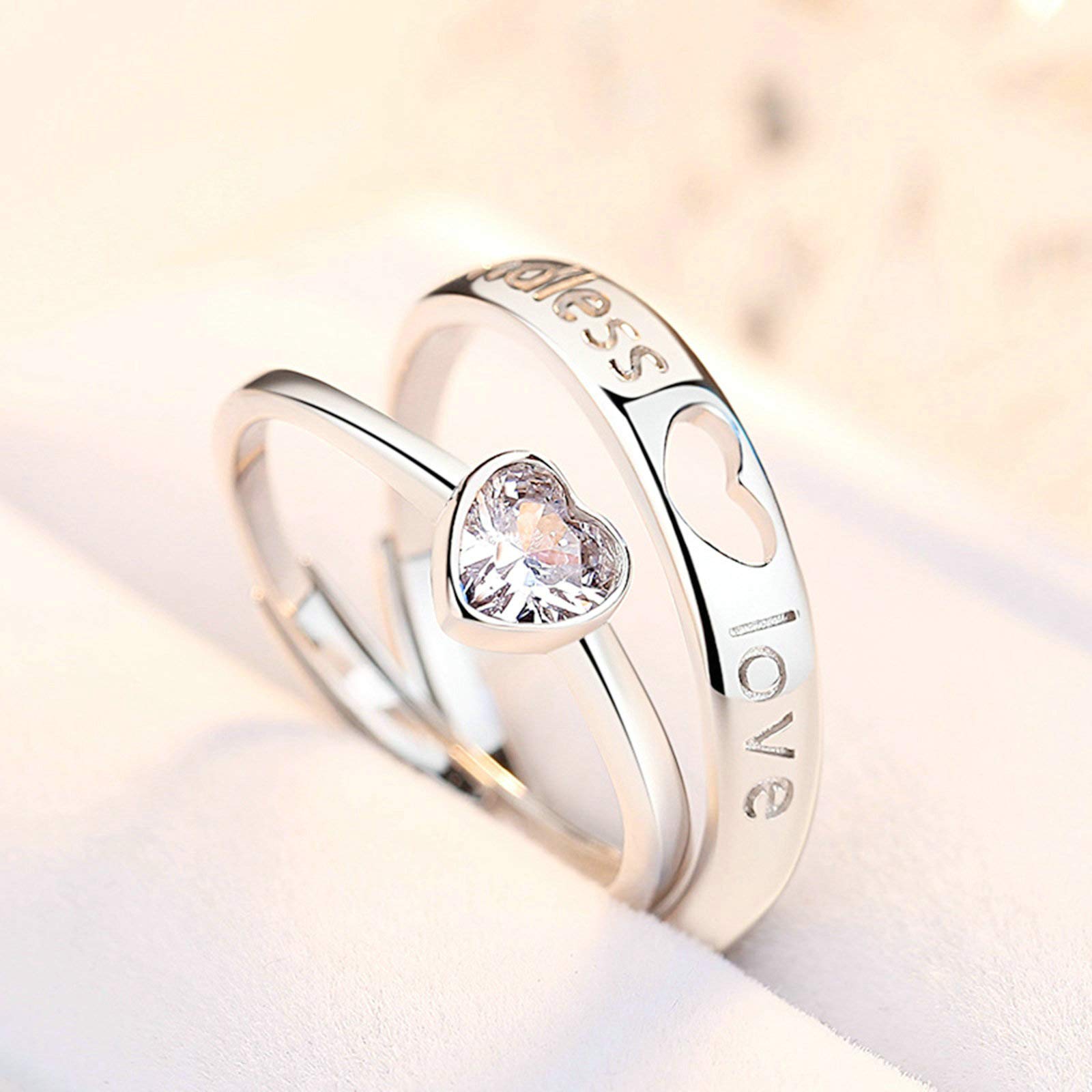 Gualiy Sterling Silver Couple Rings - Endless Love Matching Heart Cubic Zirconia Wedding Band & Engagement Ring Set for Him & Her | Perfect for Anniversaries, Proposals, and Romantic Gifts