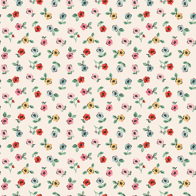 Poppie Cotton Fabric by the Yard - Home Sweet Home Cream Cheery Floral Print for Quilting, Dressmaking & Home Decor