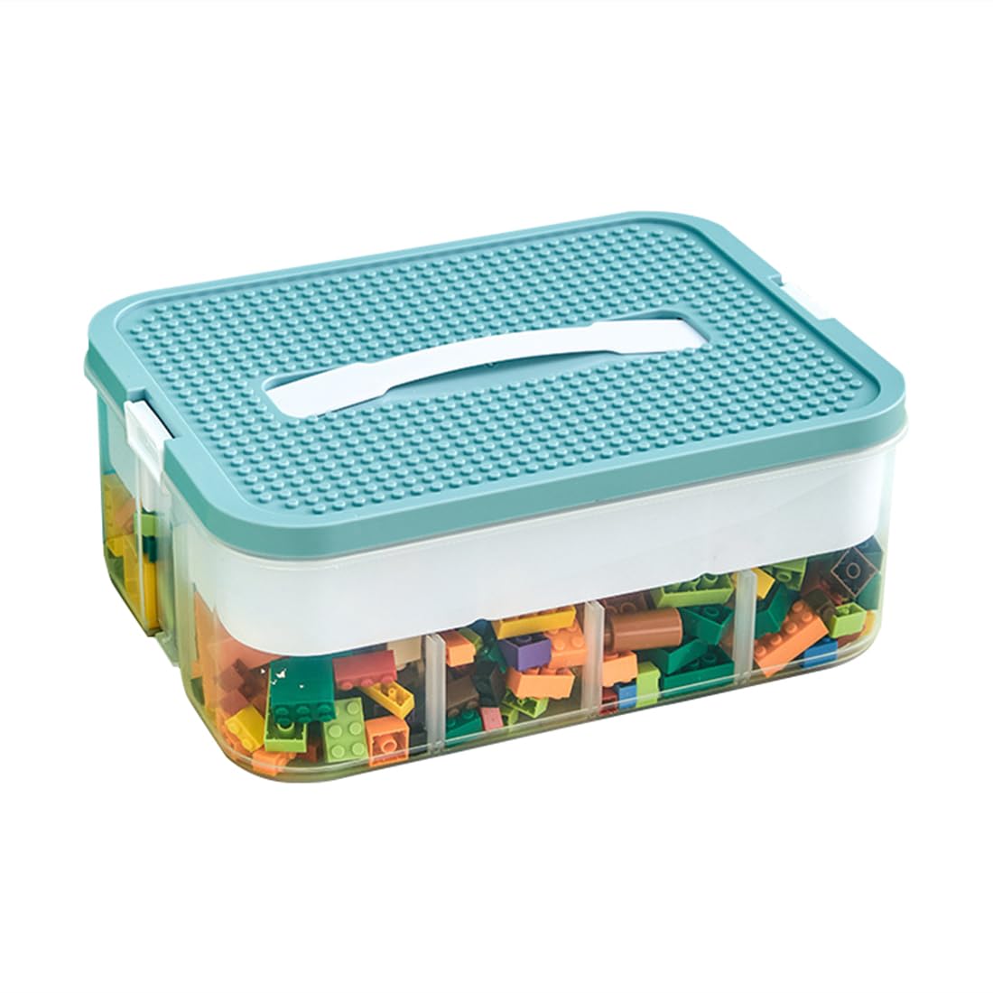 **Stackable Plastic Toy Organizer Bins with Compartments - Green Building Blocks Storage Containers for Lego & Bricks - Perfect for Kids' Playroom, Classroom & Home Organization**