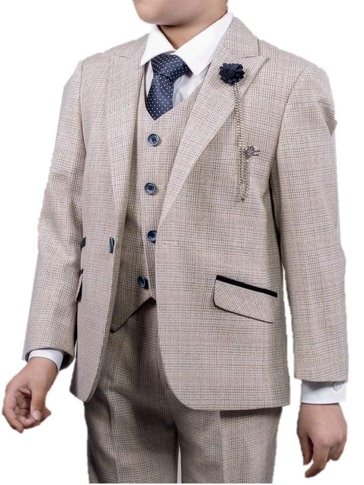 Cavani Caridi Boys 3-Piece Slim Fit Check Suit Set | Formal Blazer, Vest & Pants | Perfect for Weddings, School Events & Special Occasions