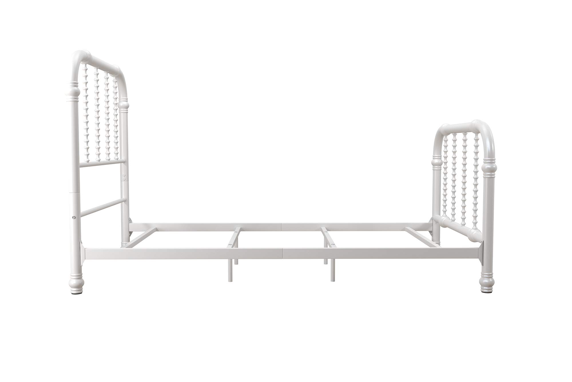 DHP Jenny Lind Twin Metal Bed Frame with Country Chic Headboard & Footboard - White Kids Bed with Underbed Storage Space for Toys | Perfect for Children's Bedrooms, Playrooms & Small Spaces