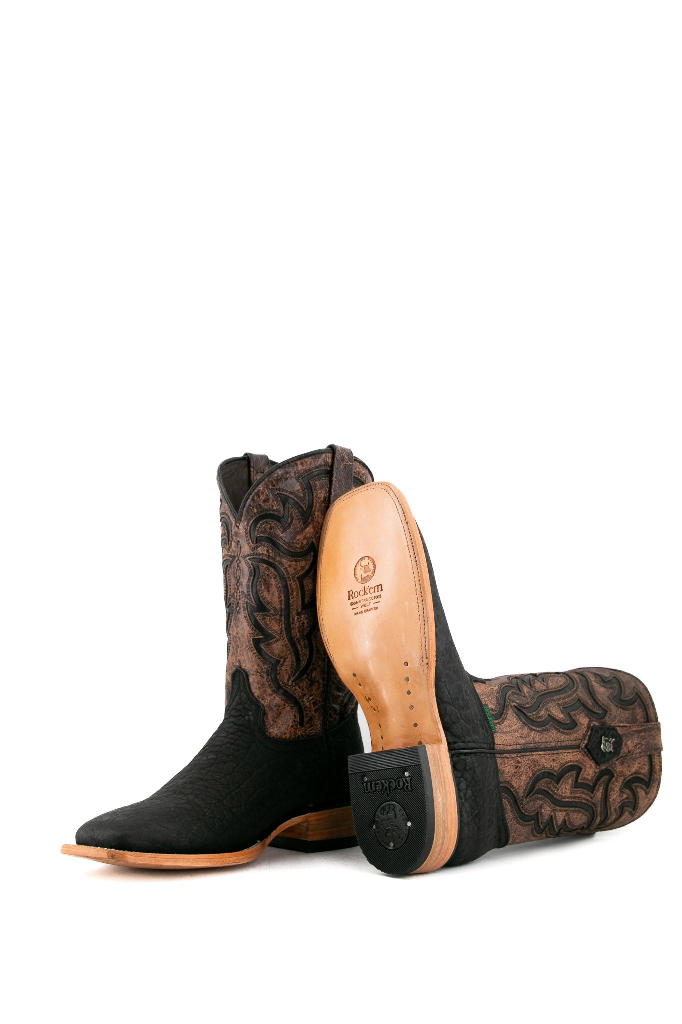 Premium Rock'em Bull Neck Square Toe Cowboy Boots for Men - Genuine Leather Western Riding Boots with Comfortable Cushion - Perfect for Country Dancing, Rodeo Events & Outdoor Adventures