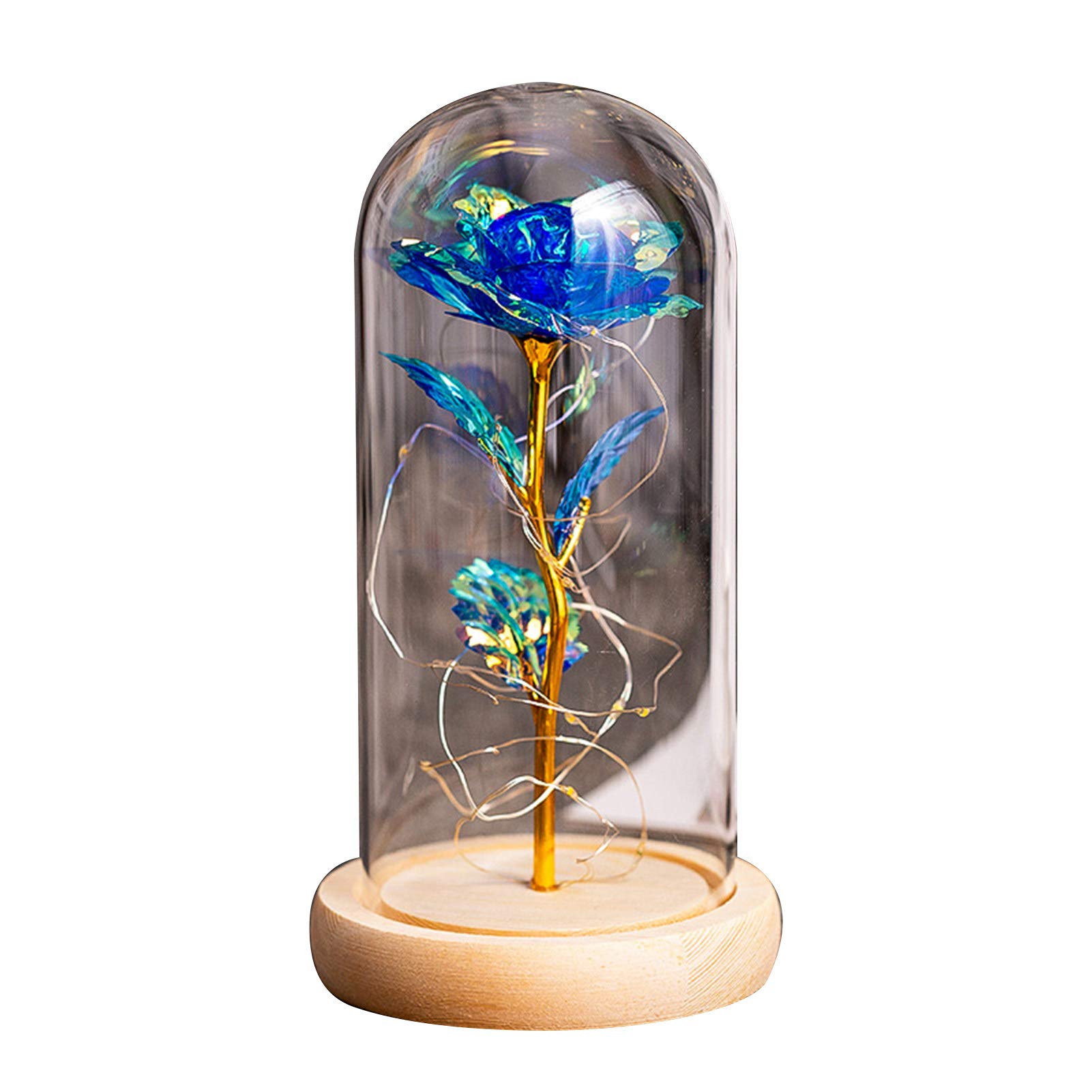 Eternal Rose in Glass Dome - Romantic LED Rose Gift for Valentine's Day, Anniversary & Weddings | Everlasting Artificial Flower with Glass Cover & Warm White Lights | Perfect Home Decor, Wedding Centerpiece & Romantic Gift Idea - Blue