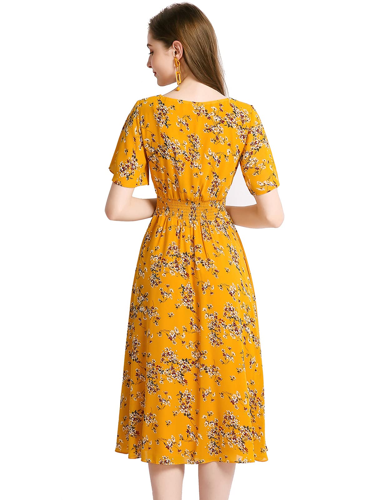 Gardenwed Women's Floral Chiffon Summer Dress - Elastic Waist Sun & Beach Dress for Outdoor Parties, Vacations, and Casual Wear