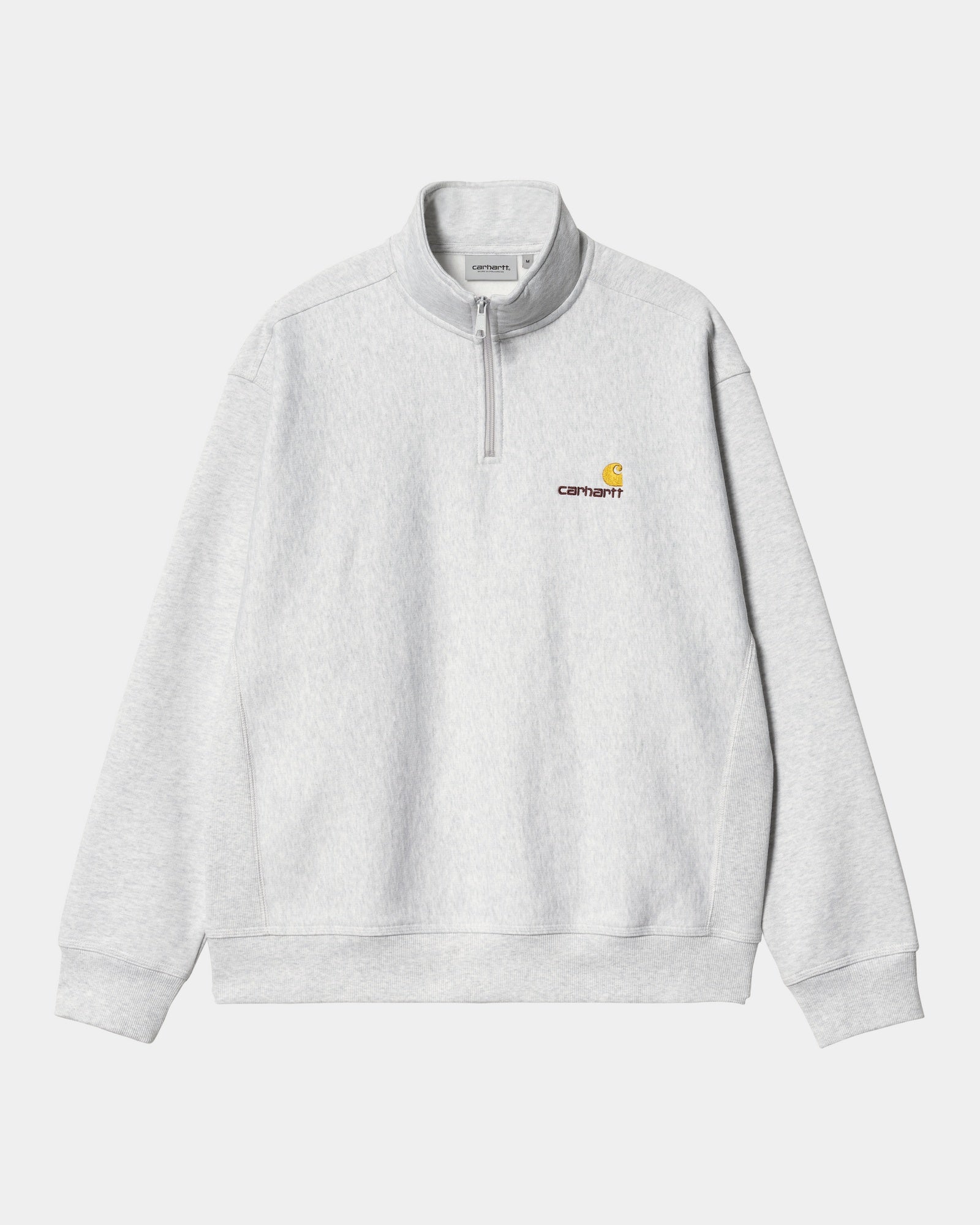 Half Zip American Script Sweatshirt for Men & Women | Soft Cotton Blend Pullover with Vintage Style Lettering | Perfect for Casual Wear, Gym, and Outdoor Activities (Ash Heather)