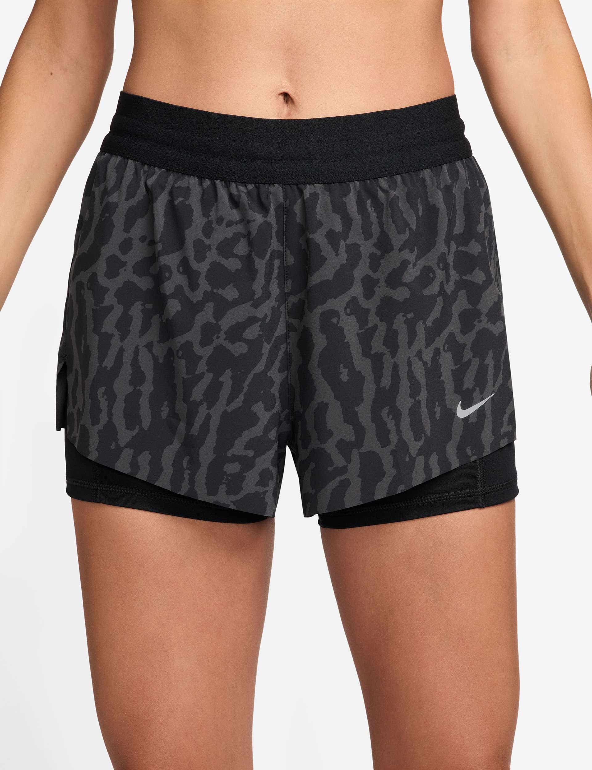 Swift Dri-FIT 2-in-1 Printed Running Shorts for Men - Breathable Quick-Dry Workout Shorts with Liner | Black/Reflective Silver | Ideal for Jogging, Gym & Outdoor Activities