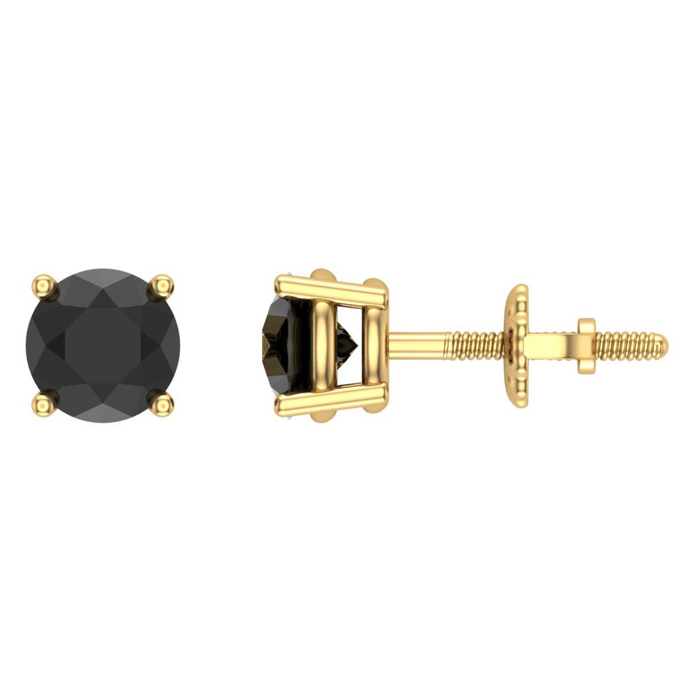 14K Gold Black Diamond Stud Earrings for Women & Men - Round Cut, Gift Box & Authenticity Cards Included | Perfect for Gifts, Weddings & Special Occasions