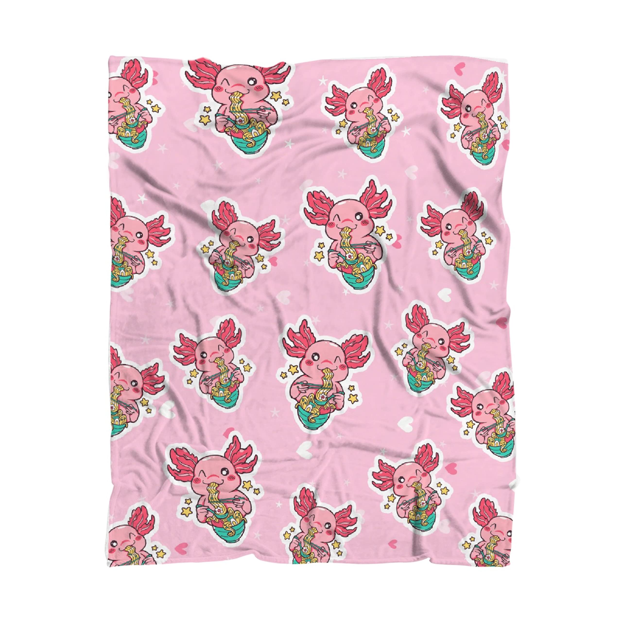 Axolotl Ramen Blanket - Soft Warm Fleece Throw Blanket for Kids, Girls & Adults - 80
