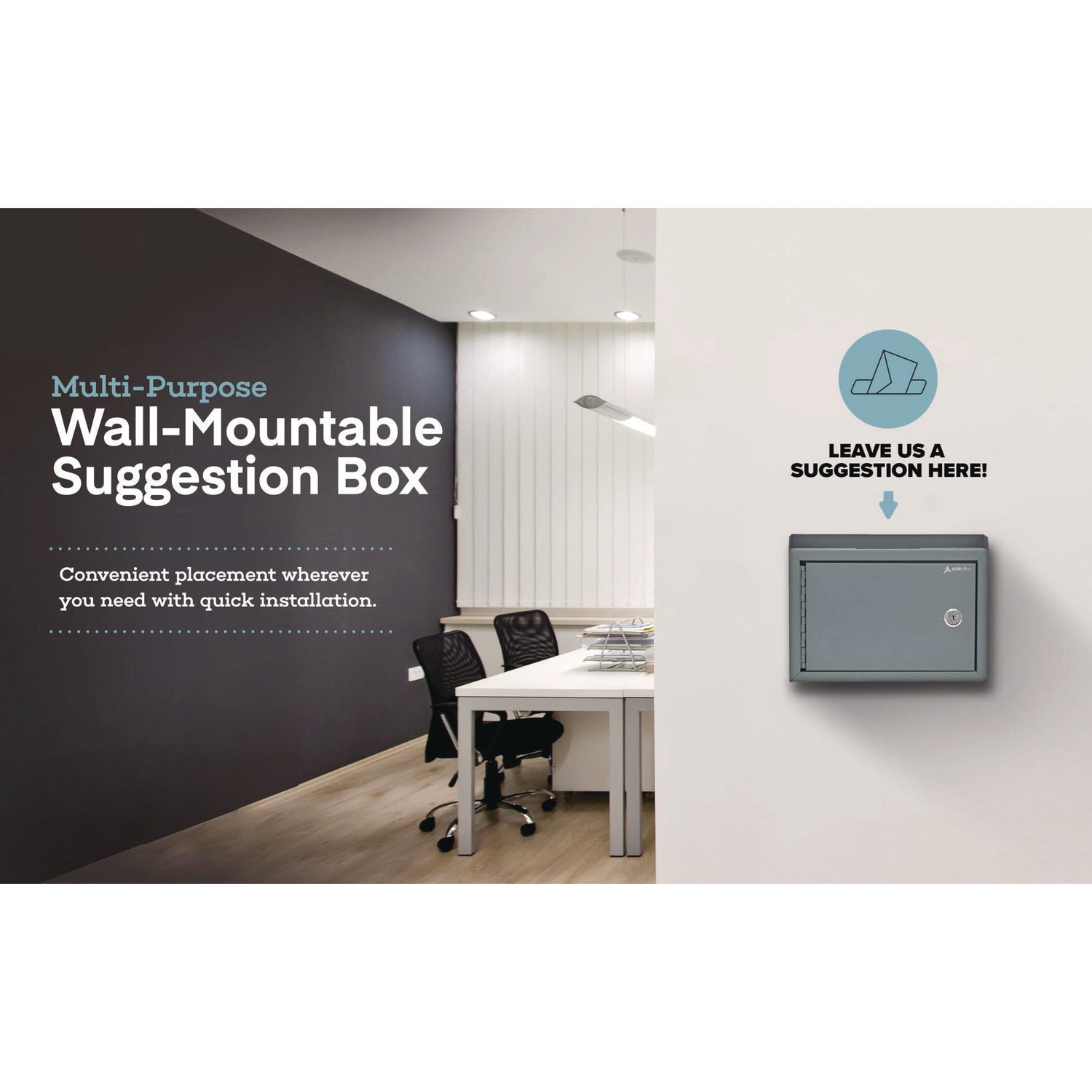 AdirOffice Medium Steel Secure Drop Box with Key Lock - 9.8