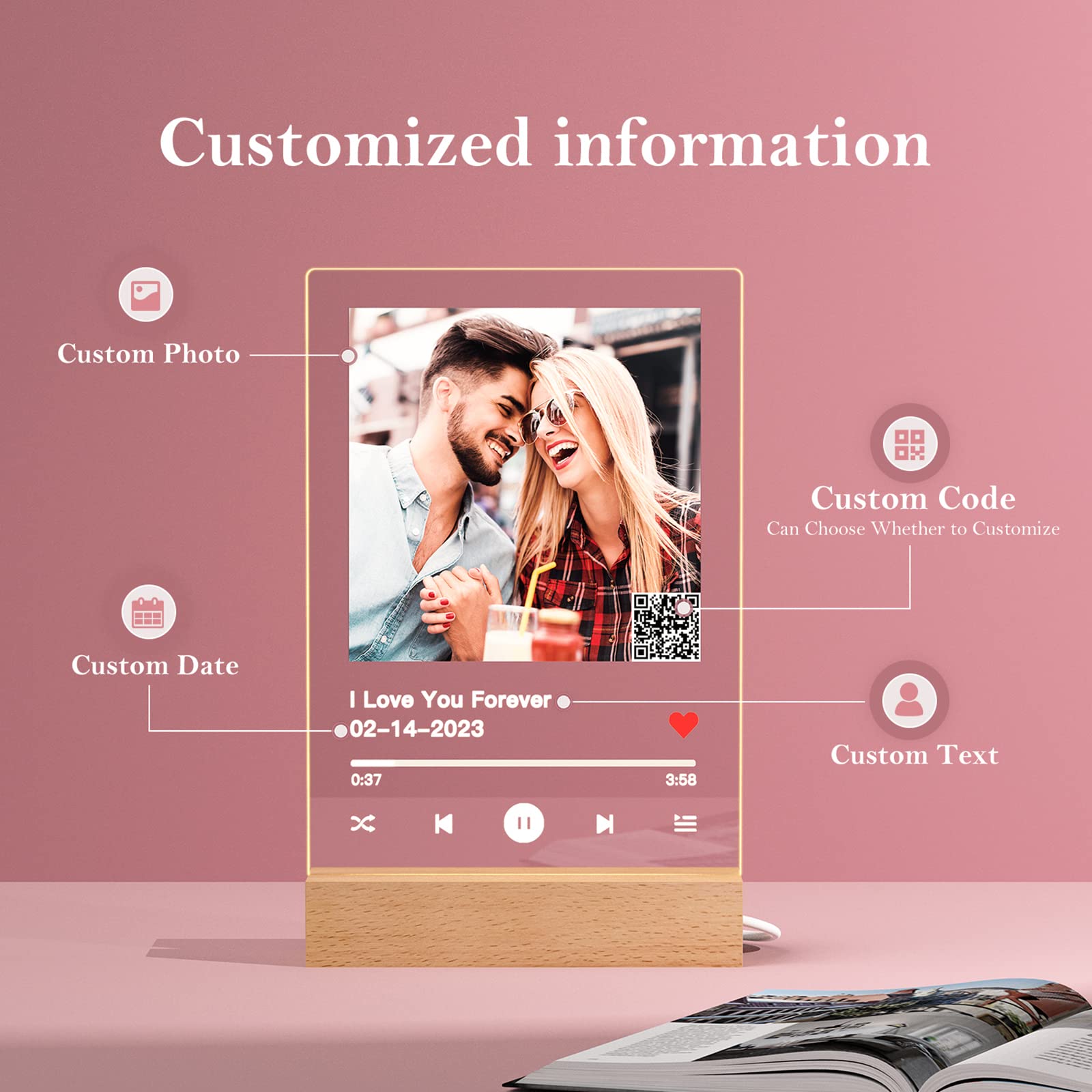 Custom Song Plaque with QR Code & Photo - Personalized Spotify Music Gift for Birthday, Anniversary - Unique Acrylic Plaque for Boyfriend, Girlfriend, Husband, Wife | Perfect for Romantic Surprises & Special Occasions
