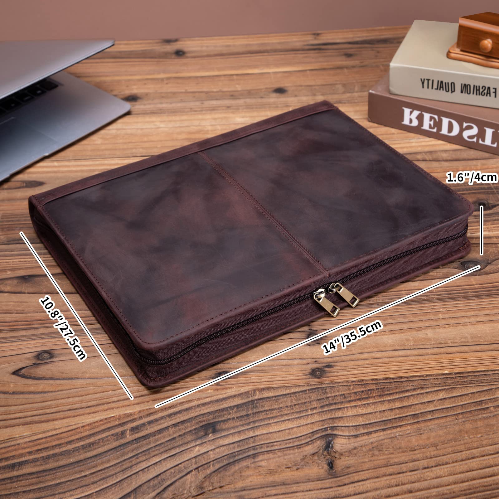 Premium Full Grain Leather Portfolio with 3-Ring Binder | Zippered A4 Notebook Holder & Laptop Sleeve | Professional Organizer for Business Meetings, Office Work & Corporate Gifts (Dark Brown) - Perfect for Executives, Students & Professionals