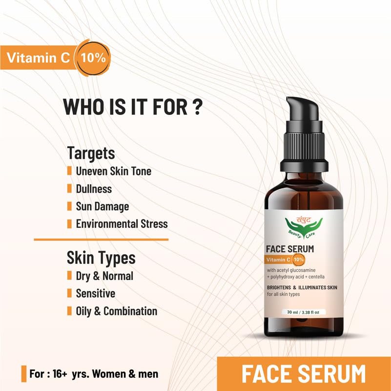 Vitamin C 10% Face Serum for Brightening & Glowing Skin - All Skin Types - 30ml - SAMPUT BEAUTY CARE (Pack of 1) | Daily Skincare Routine, Anti-Aging & Dark Spot Treatment