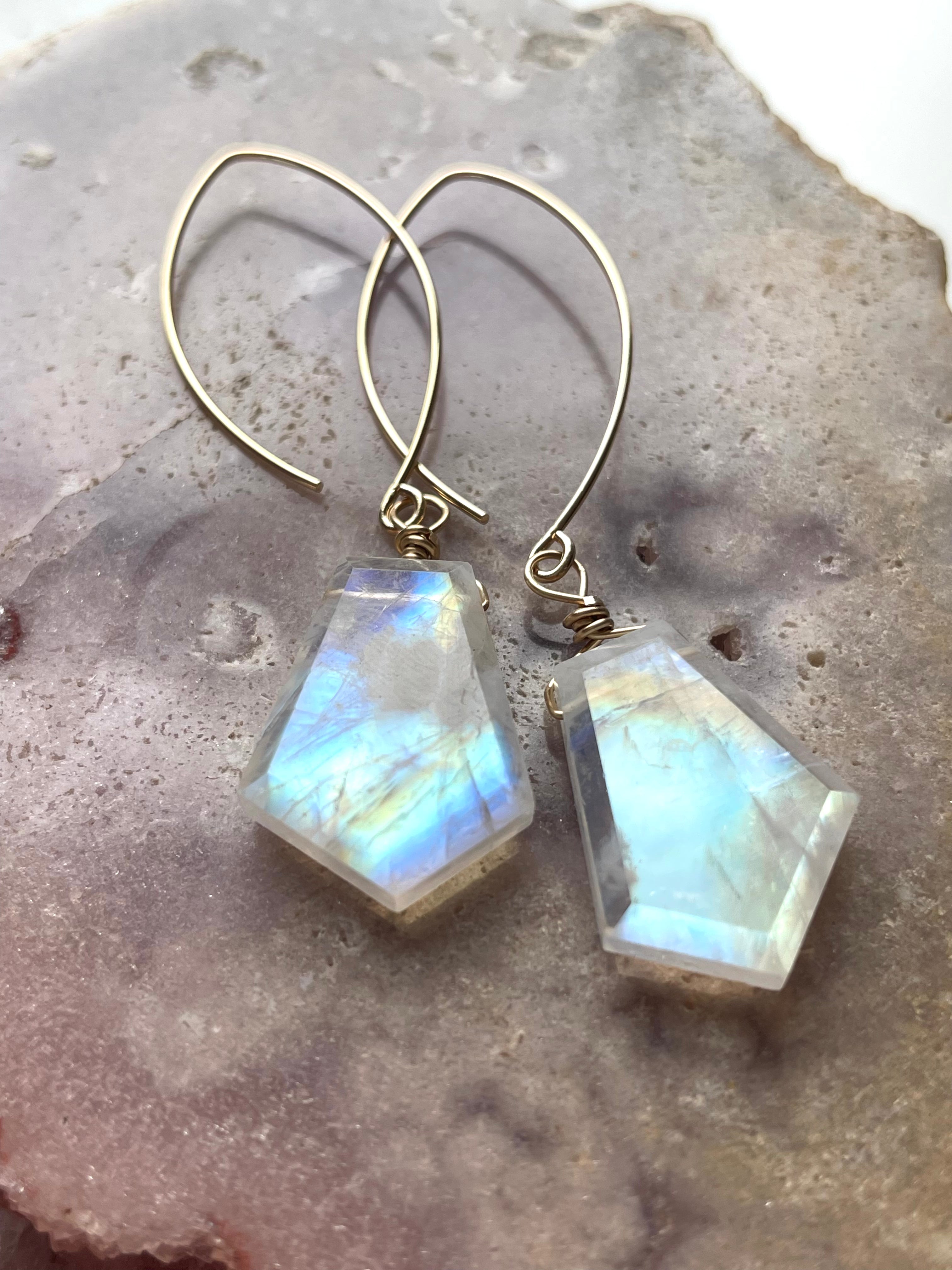 Rainbow Moonstone Drop Earrings - 14K Gold June Birthstone Jewelry for Women - Perfect for Weddings, Parties & Special Occasions