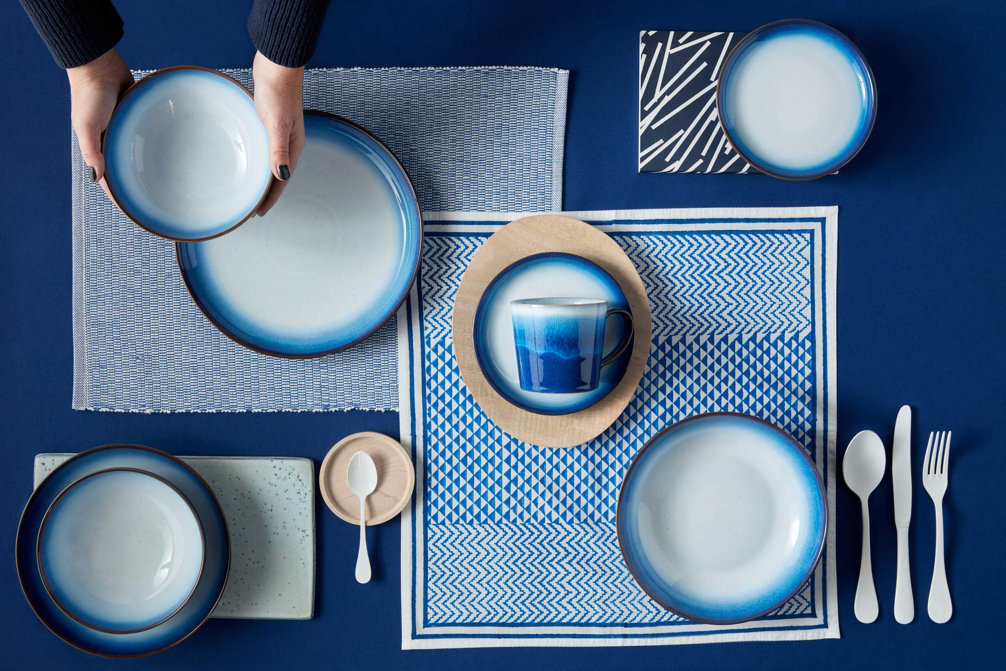 Denby Blue Haze 4-Piece Ceramic Cereal Bowl Set - Microwave & Dishwasher Safe Stoneware - Perfect for Breakfast, Snacks, and Soups