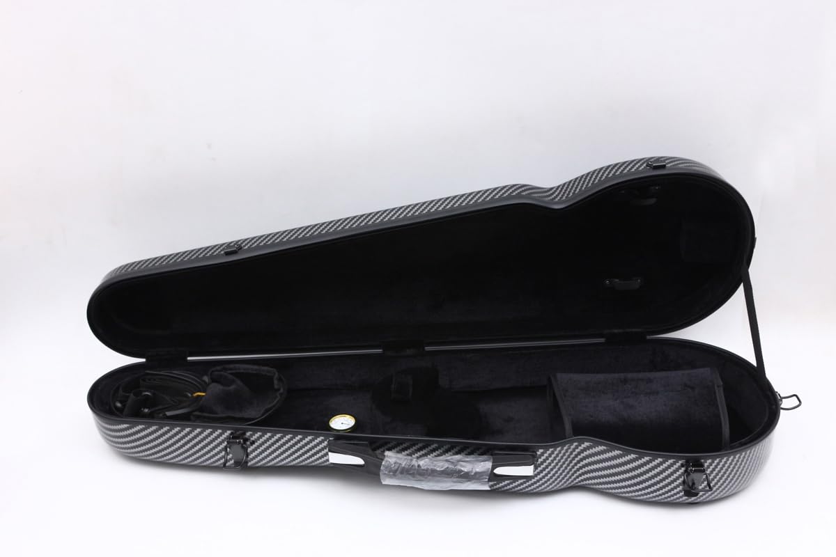 Yinfente 4/4 Carbon Fiber Violin Case - Lightweight & Durable with Thick Padding (Black/White Triangle Design) - Perfect for Professional Musicians & Travel Protection