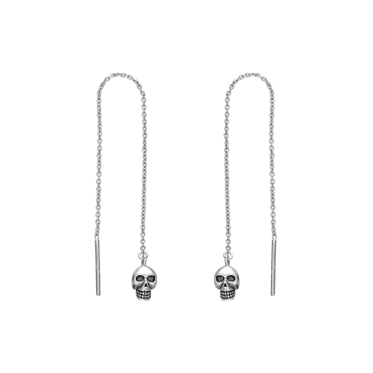 Dainty Skull Threader Earrings for Women - Minimalist Gothic Boho Jewelry - Perfect for Halloween, Parties & Everyday Wear